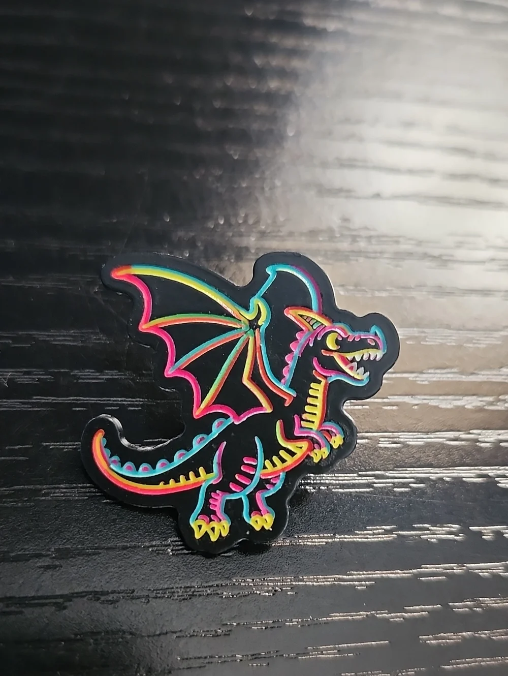 Neon Rainbow Dragon Enamel Pin - Black Base